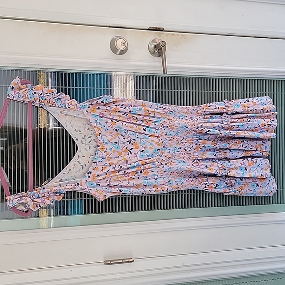 Ramy Brooke Printed Angelina Dress Floral Smocked Waist Ruffle Straps Sz L - Picture 6 of 11